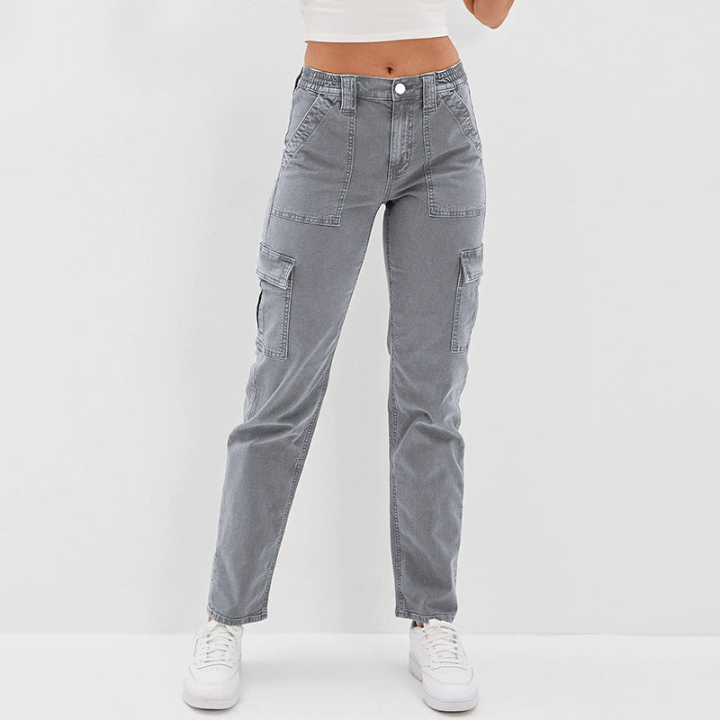 ELYRIS — High-Waist Straight Leg Cargo Jeans for Women