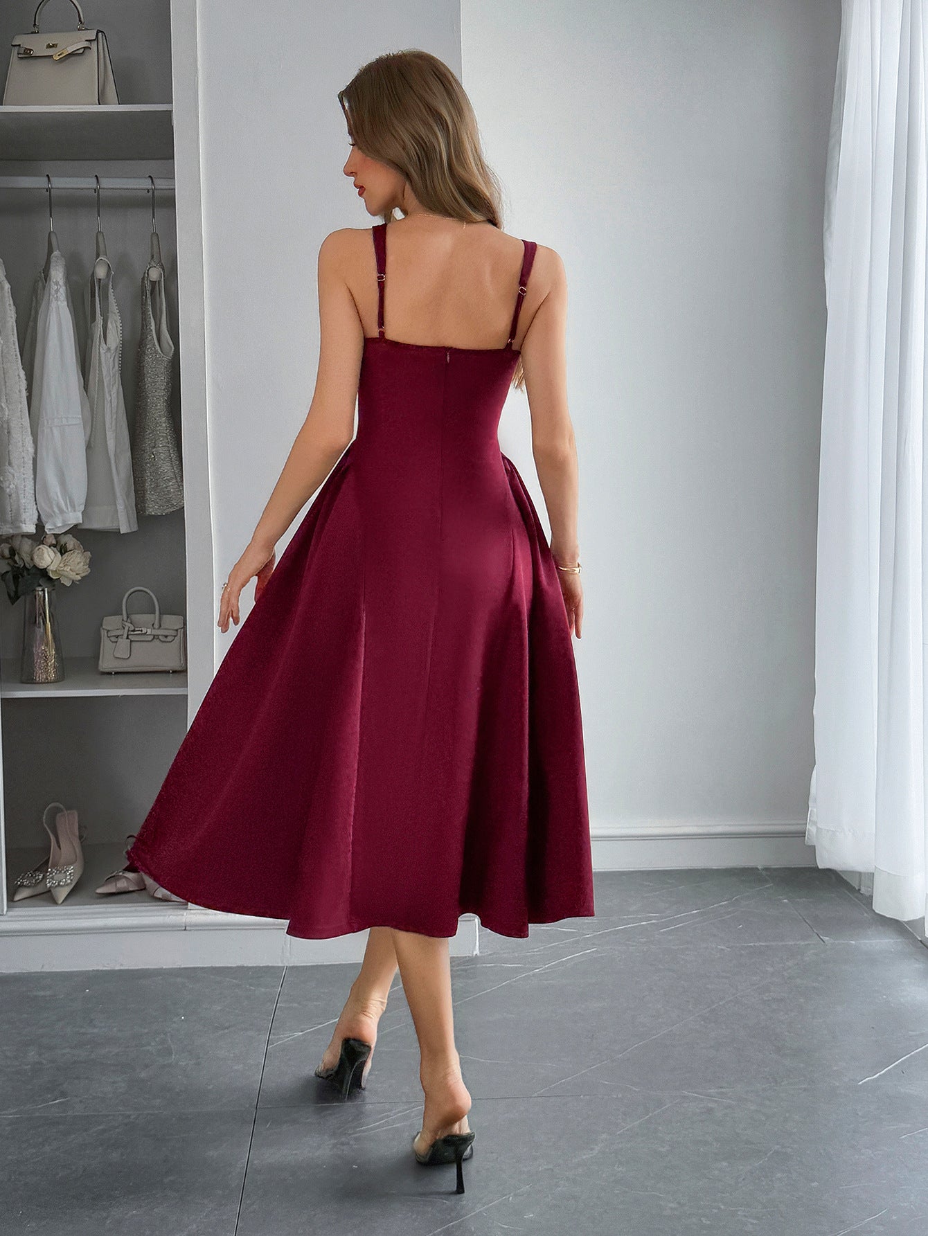 LORDEN — Chic Square-Neck Elegant Midi Dress for Women