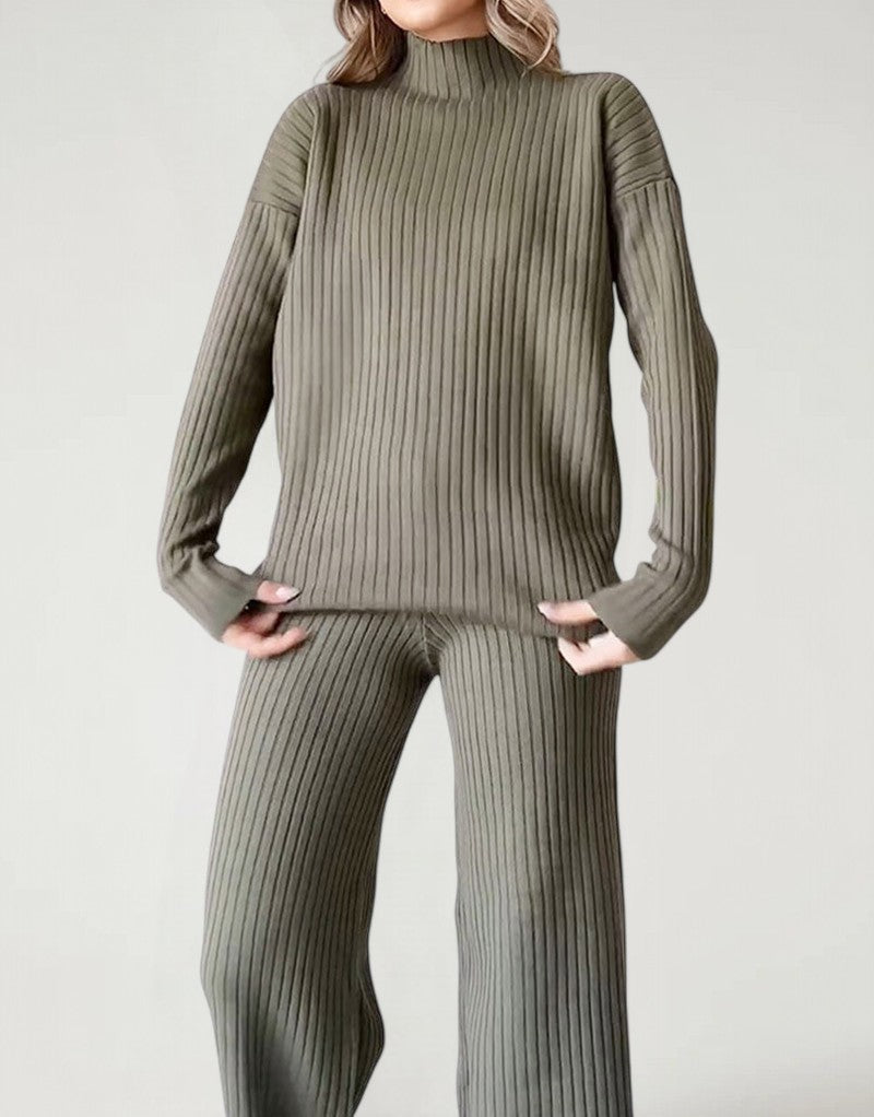 CORARA — Women's Knit Turtleneck Top and Pants Set