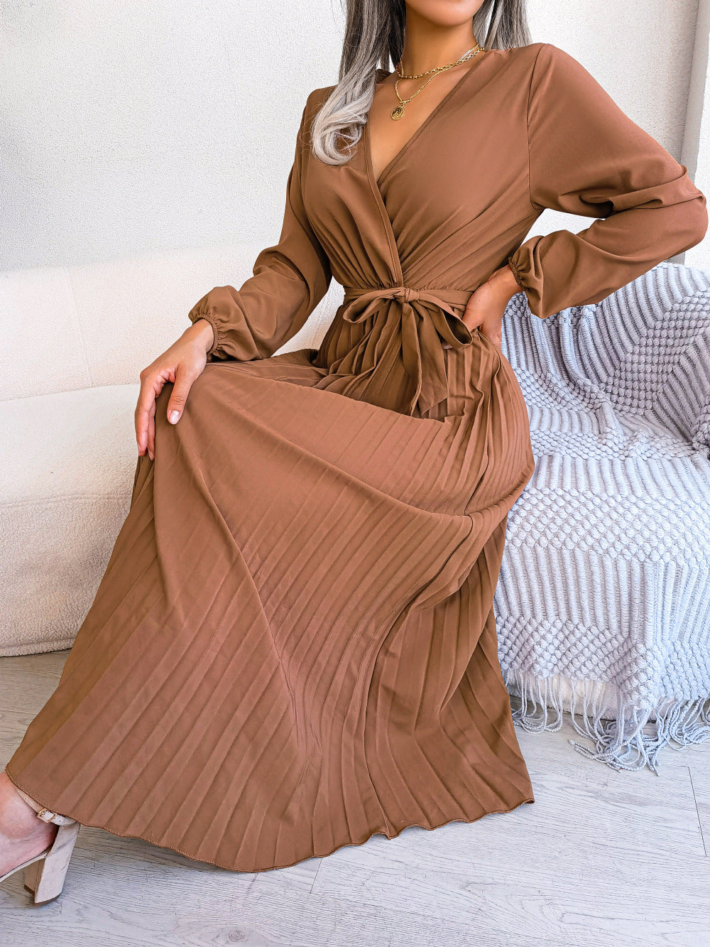 MAVRA — Pleated Maxi Dress with Feminine Drape and Movement