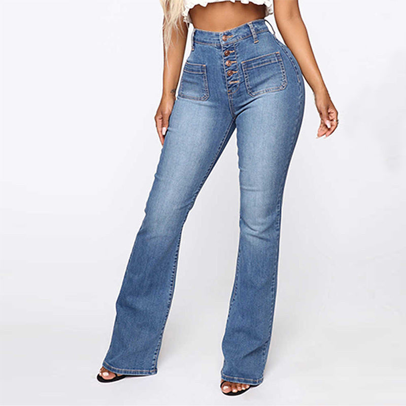 RAEA — High-Rise Patch Pocket Wide-Leg Denim Jeans