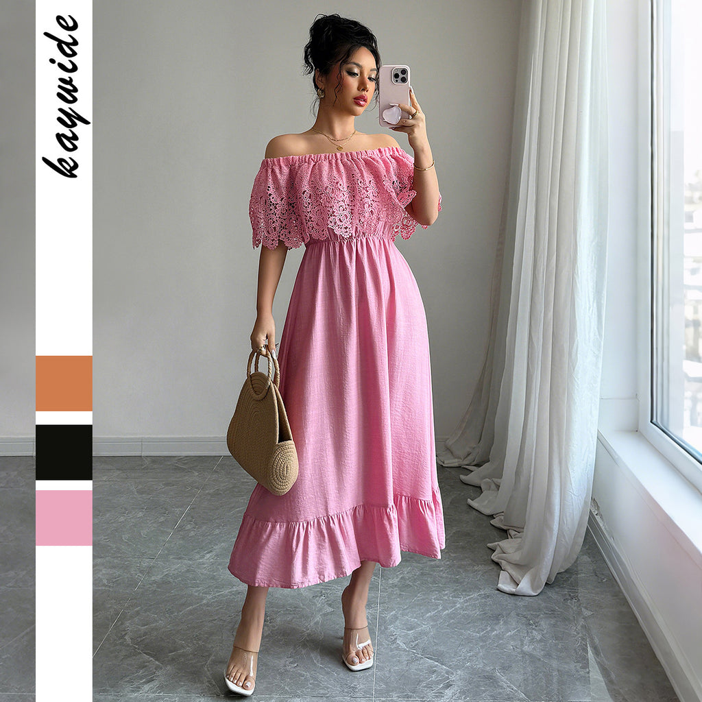 LYRIA — Off-Shoulder Lace Dress with Clean AURA Shape