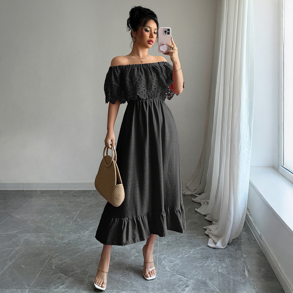 LYRIA — Off-Shoulder Lace Dress with Clean AURA Shape