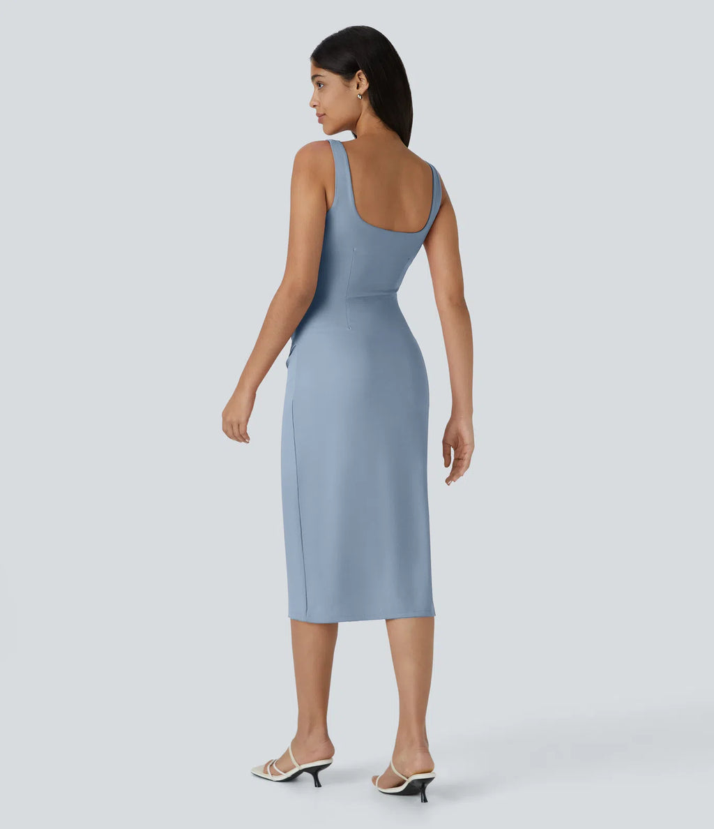 VANA — Square-Neck Midi Dress with Sculpted AURA Fit
