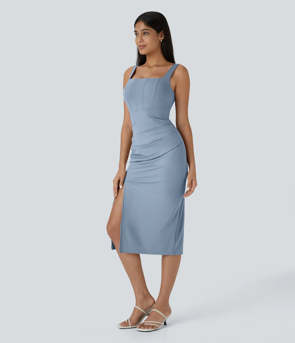 VANA — Square-Neck Midi Dress with Sculpted AURA Fit
