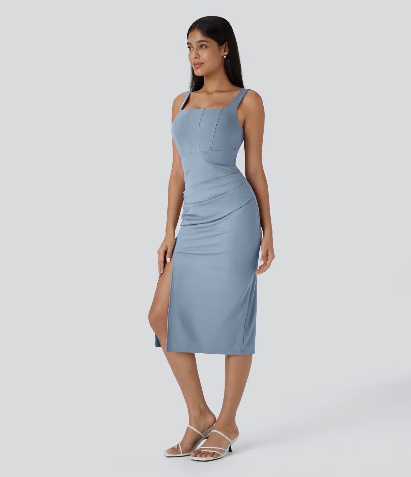 VANA — Square-Neck Midi Dress with Sculpted AURA Fit