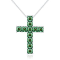 NOXARA — Green Moissanite Cross Necklace in Silver