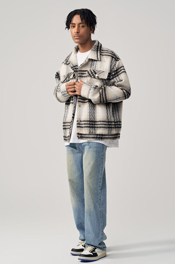 VYRE — Checked Wool Blend Shirt Jacket for Women with Sharp Detail