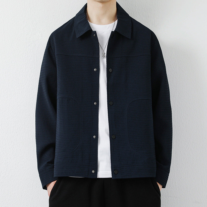 CENRA — Men's Waffle Knit Button Jacket in Relaxed Fit
