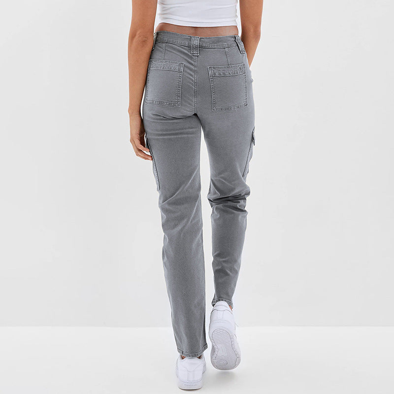 ELYRIS — High-Waist Straight Leg Cargo Jeans for Women