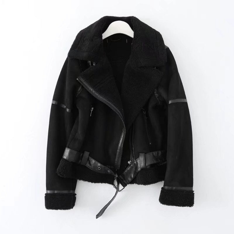 VALEON — Faux Suede Sherpa-Lined Moto Jacket for Winter