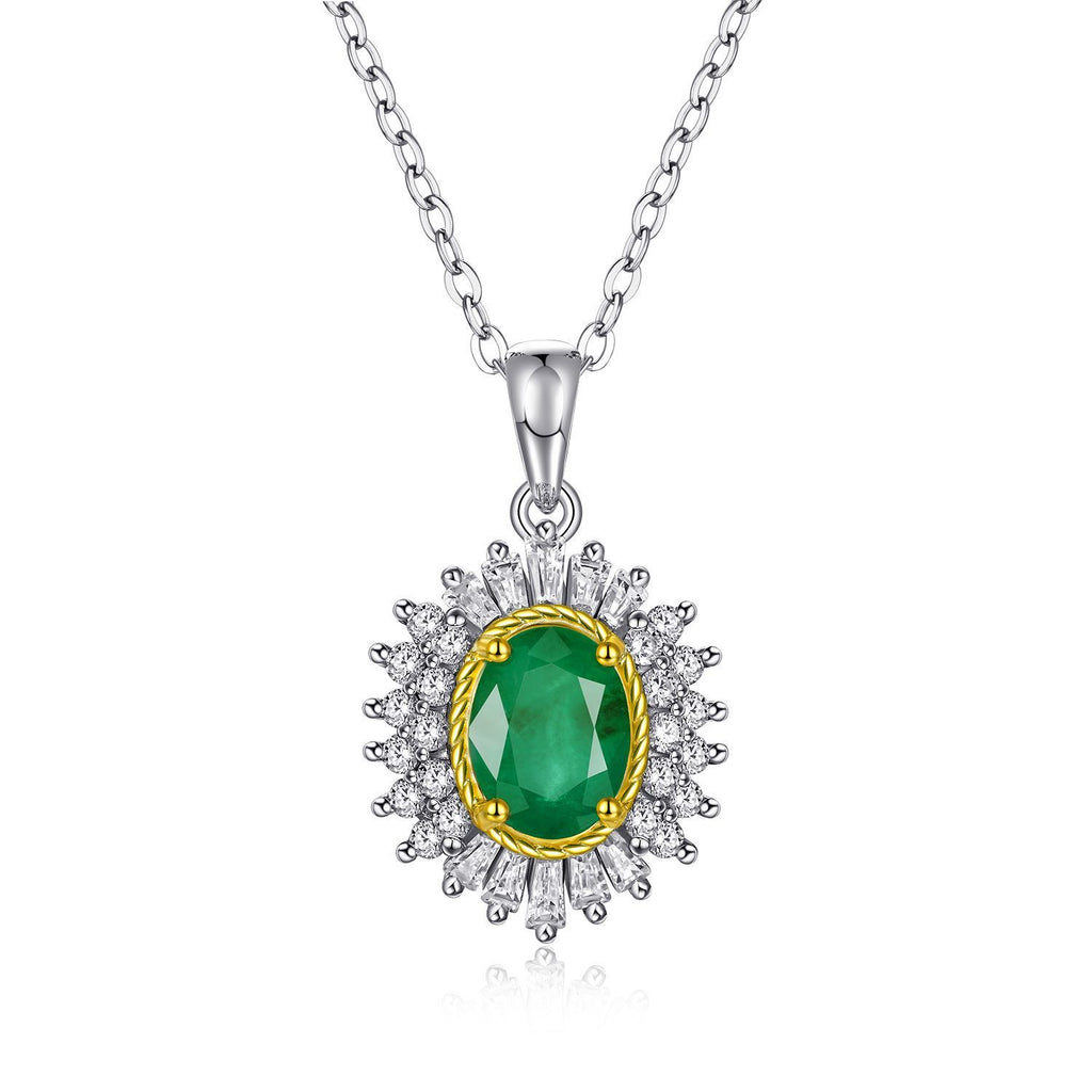 KYROR — Natural Emerald Pendant Necklace in 925 Silver