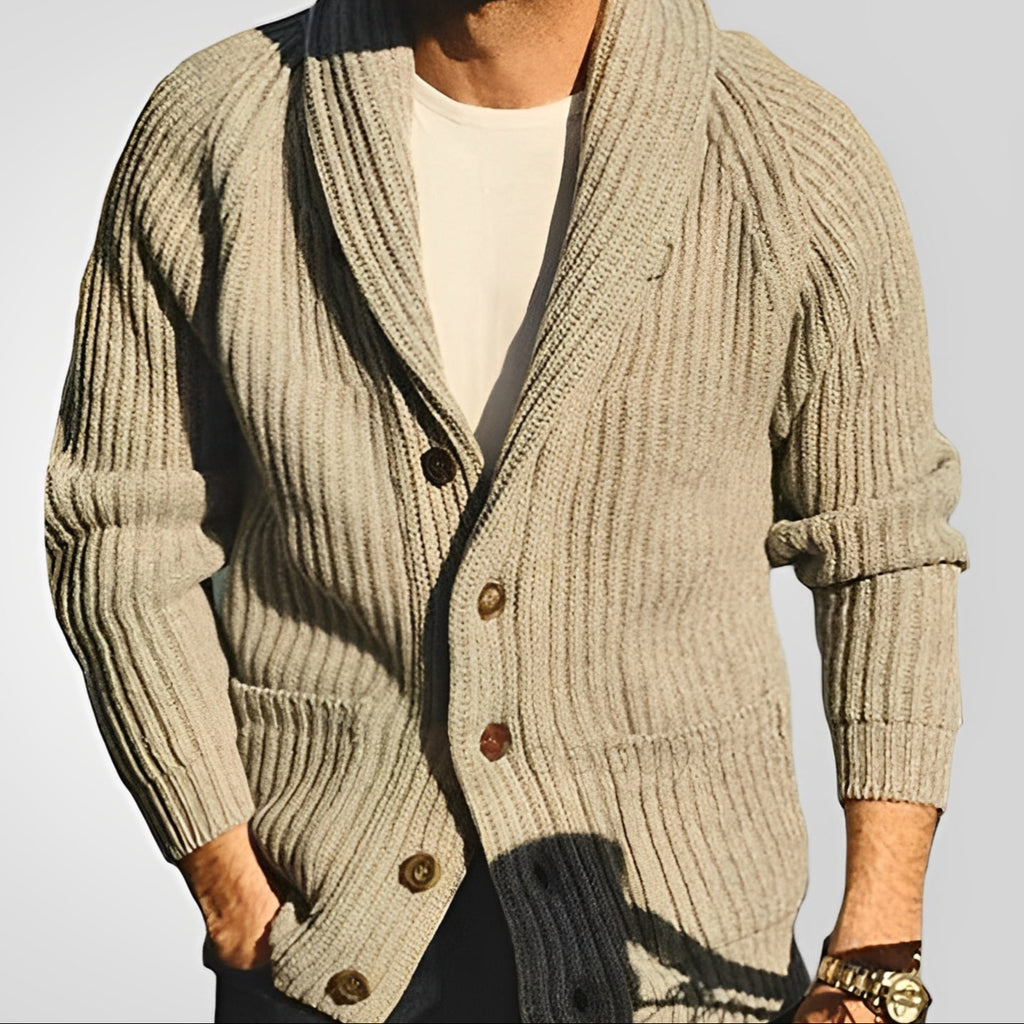 ZEVON — Men's Knit Cardigan with Lapel and Pockets