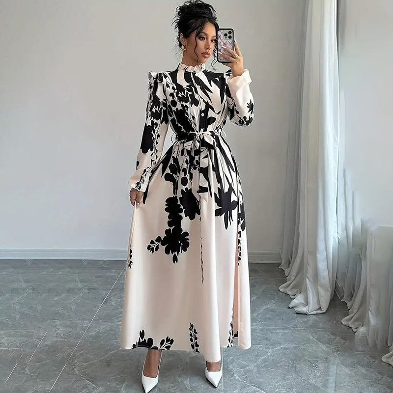 VANAN — Floral Maxi Dress with Soft Statement Drape