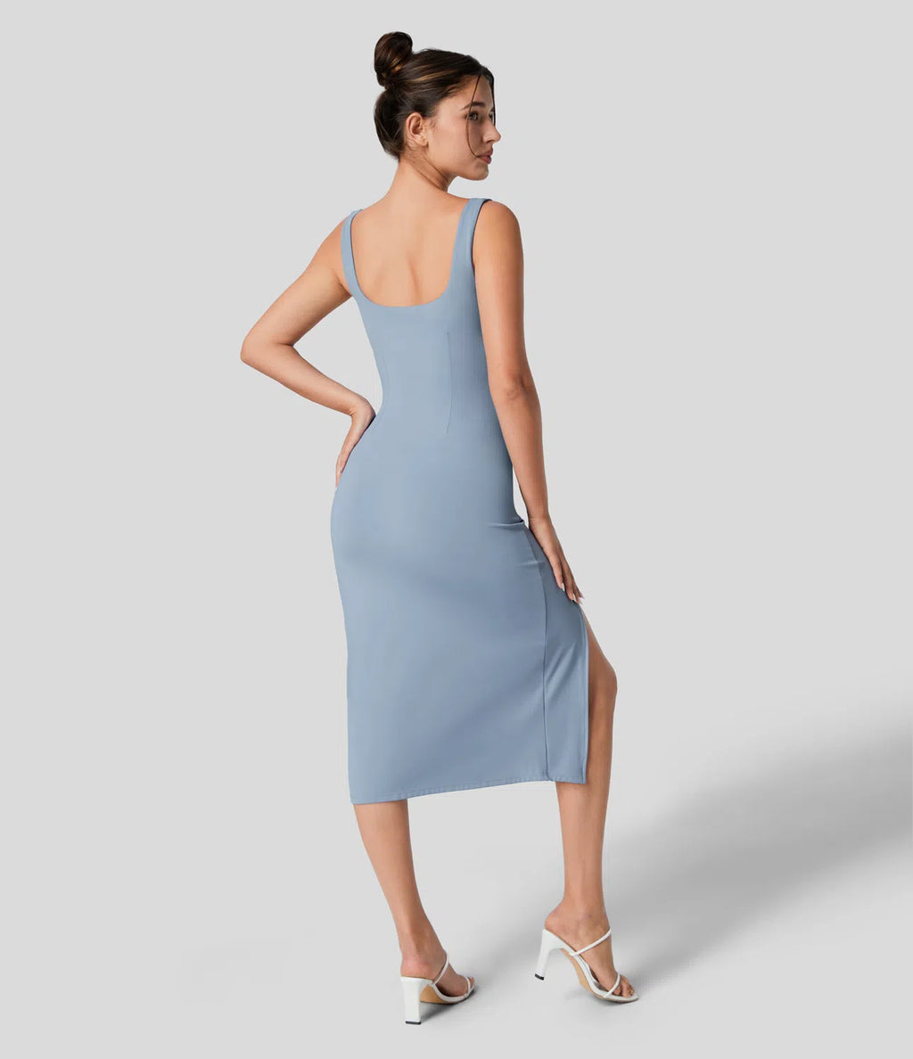 VANA — Square-Neck Midi Dress with Sculpted AURA Fit