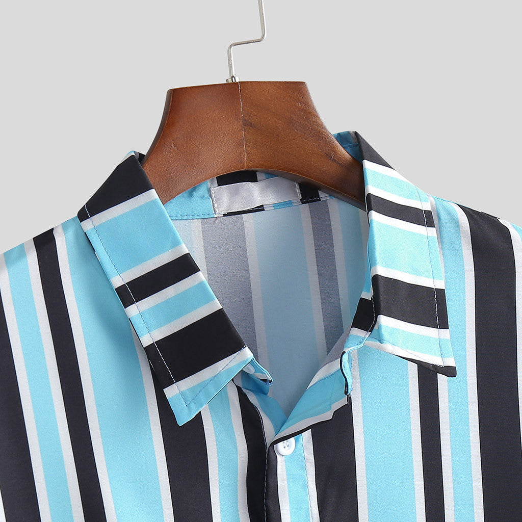 VYRIS — Men's Striped Button-Up Shirt with Clean Finish