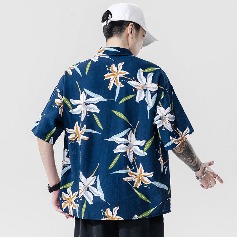 BRAVIA — Men's Retro Floral Vacation Button-Up Shirt