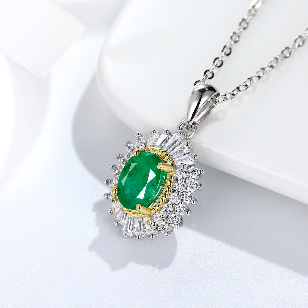 KYROR — Natural Emerald Pendant Necklace in 925 Silver