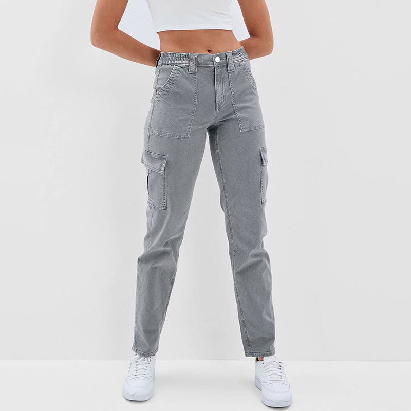 ELYRIS — High-Waist Straight Leg Cargo Jeans for Women