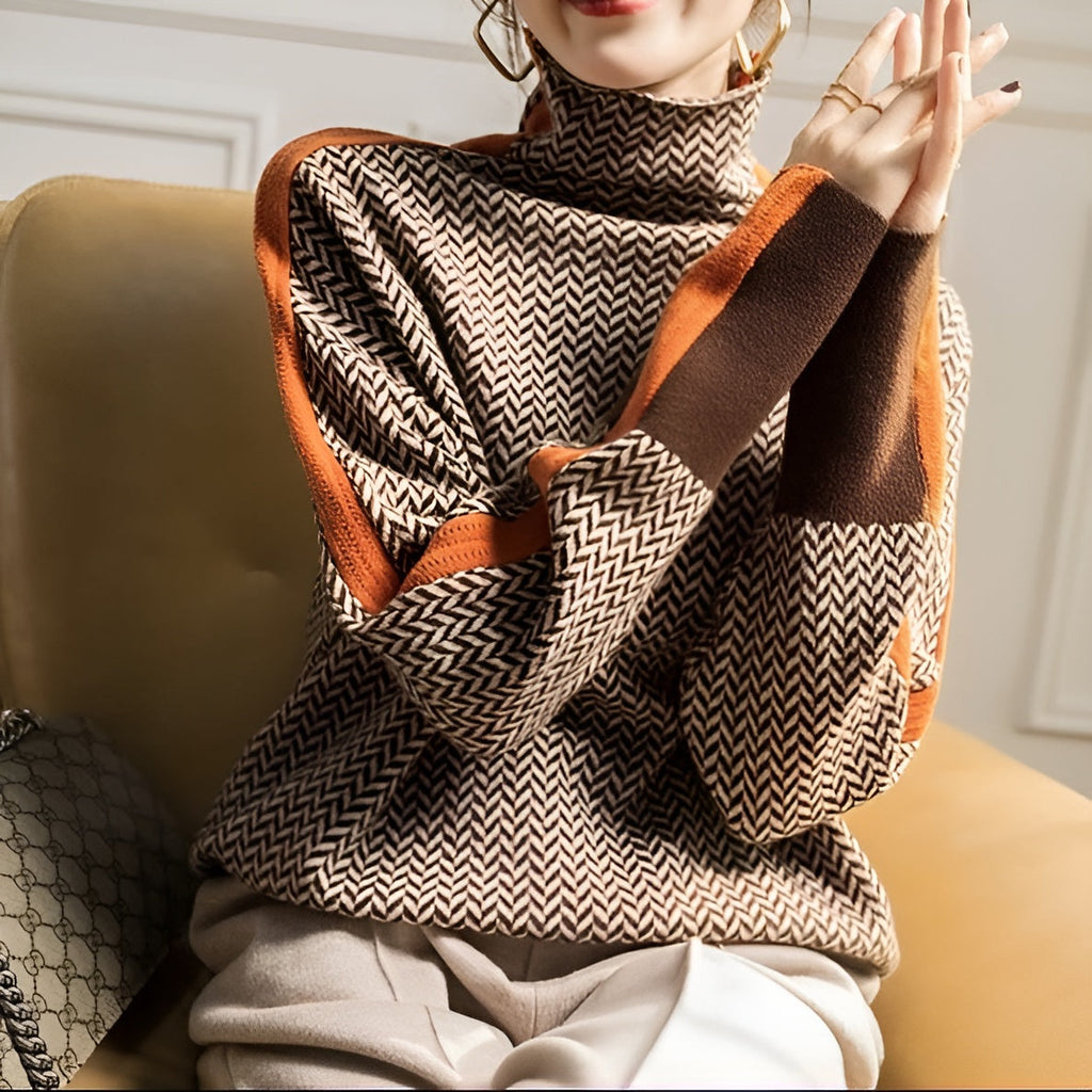 CAELON — Couture Stripe Turtleneck Sweater for Women