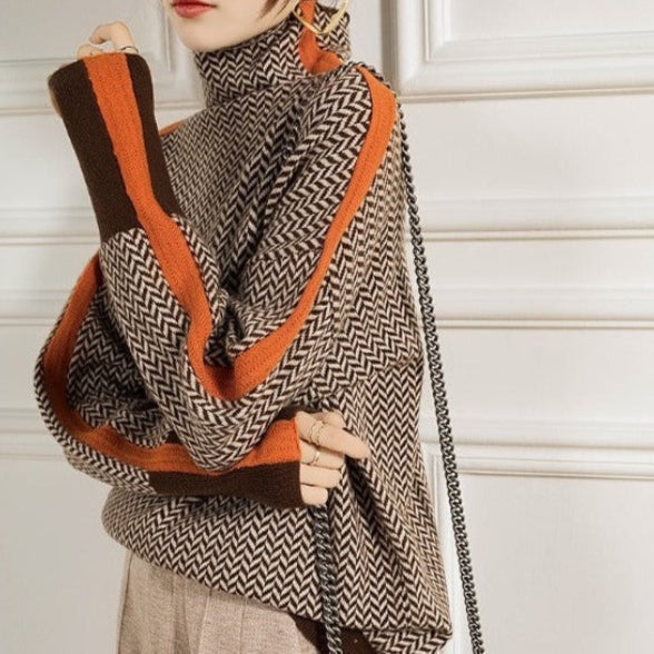 CAELON — Couture Stripe Turtleneck Sweater for Women