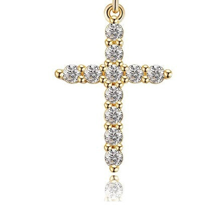 LYRRIS — Crystal Cross Pendant Necklace in Gold Tone