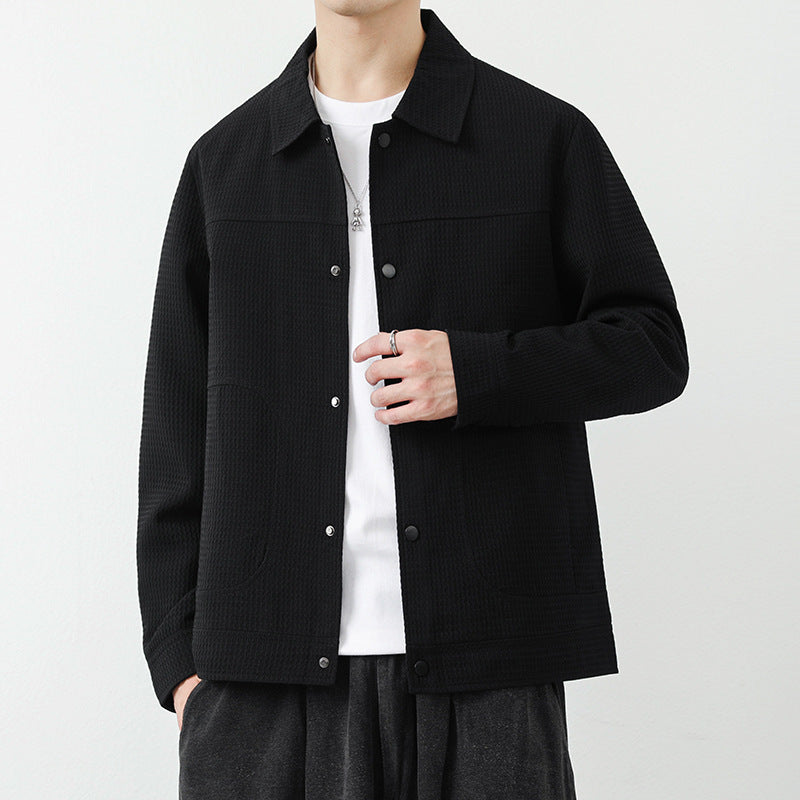 CENRA — Men's Waffle Knit Button Jacket in Relaxed Fit