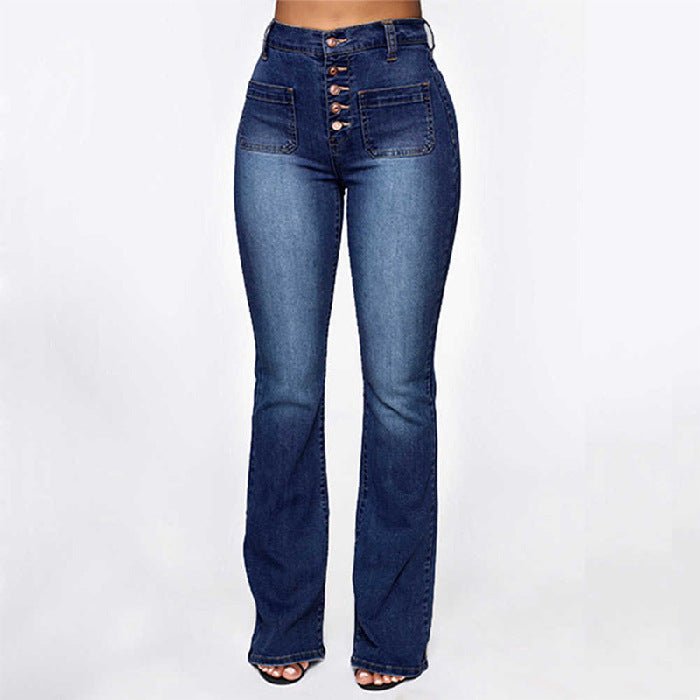 RAEA — High-Rise Patch Pocket Wide-Leg Denim Jeans