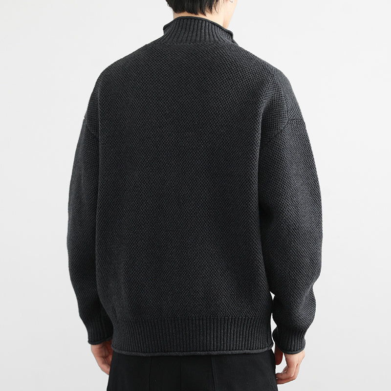 CELIRA — Zip-Up Knit Cardigan with High Stand Collar