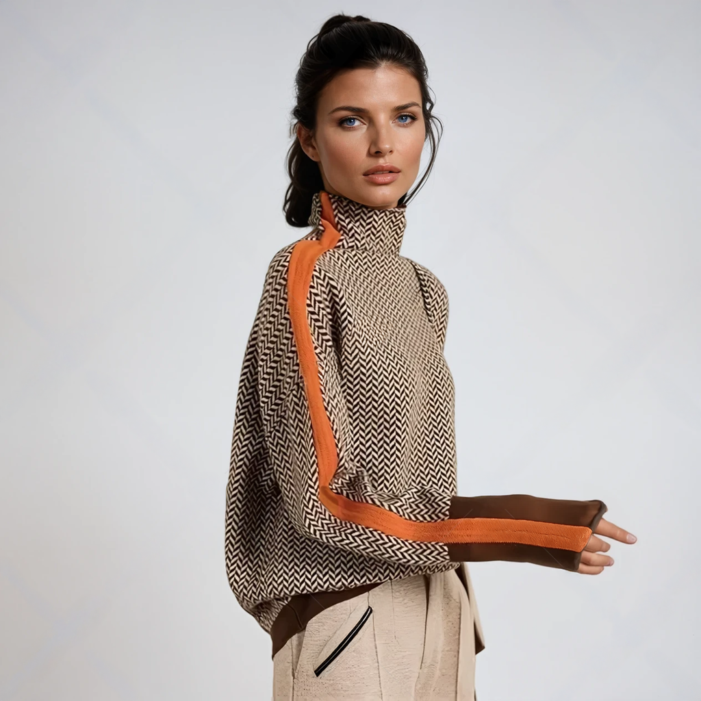 CAELON — Couture Stripe Turtleneck Sweater for Women