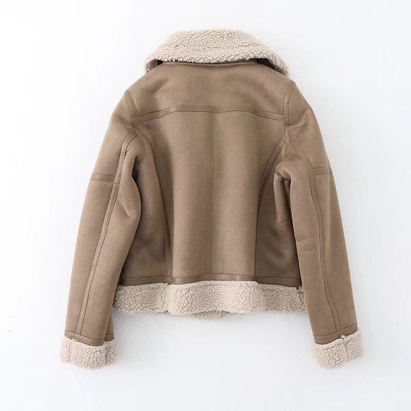VALEON — Faux Suede Sherpa-Lined Moto Jacket for Winter