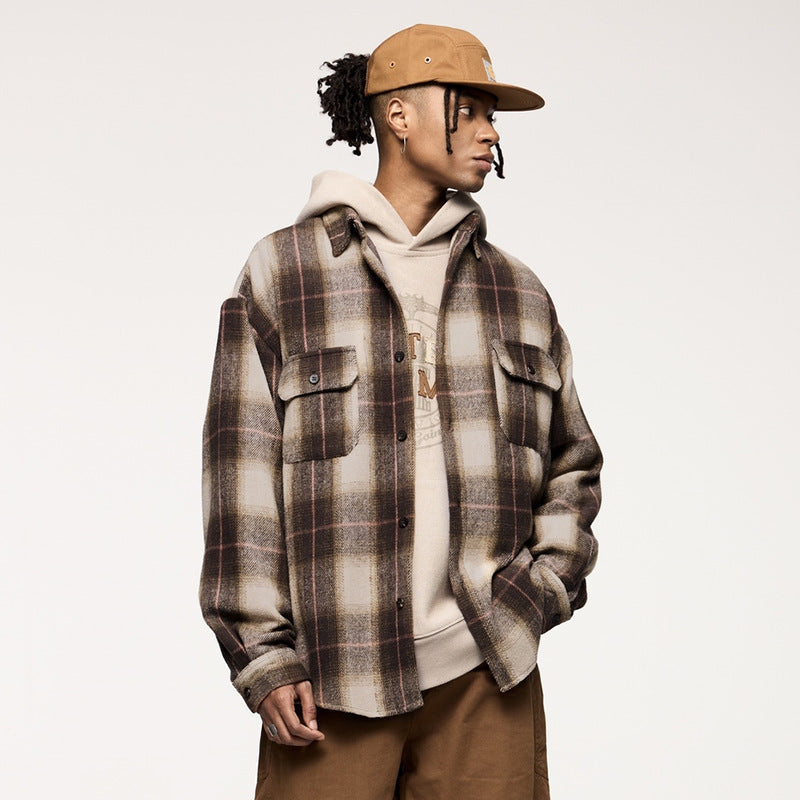 VEXIO — Retro Plaid Suede-Feel Overshirt Jacket for Men