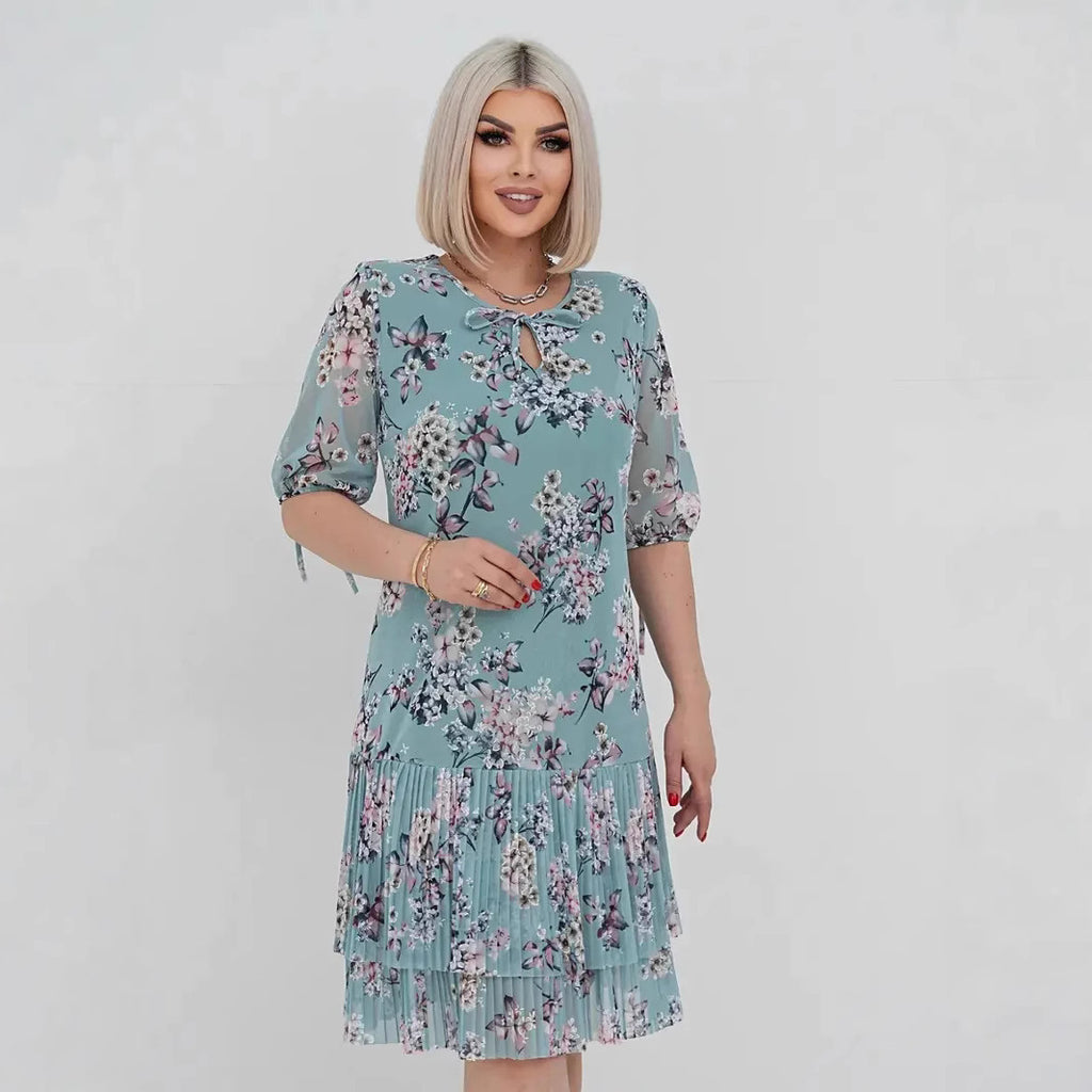 KAION — Pleated Maxi Dress with Feminine Movement Drape