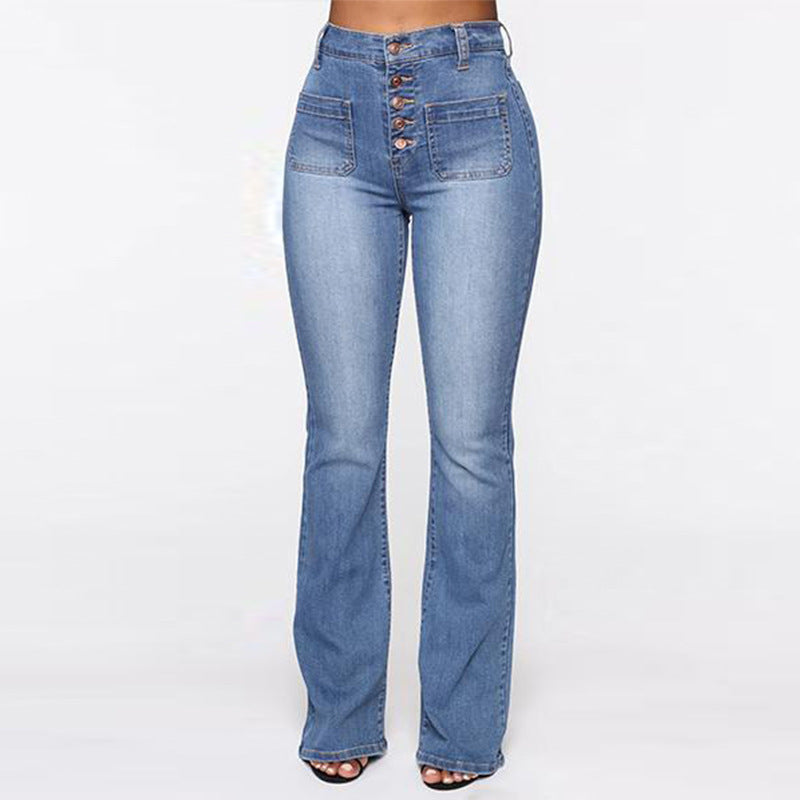 RAEA — High-Rise Patch Pocket Wide-Leg Denim Jeans