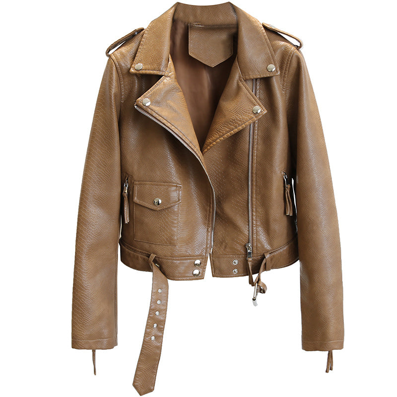 RENAR — Women's Cropped Faux Leather Jacket with Clean Edge
