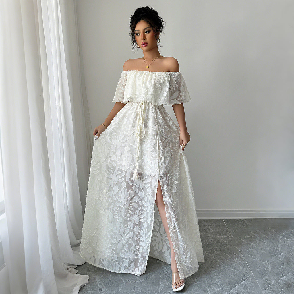 KORRIS — Off-Shoulder Lace Dress with Clean AURA Shape