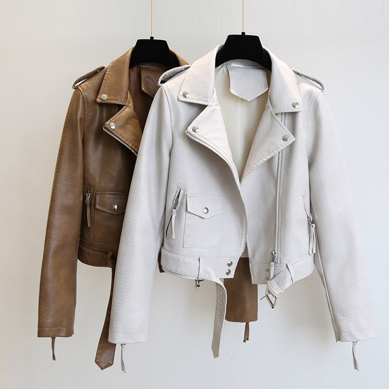 RENAR — Women's Cropped Faux Leather Jacket with Clean Edge