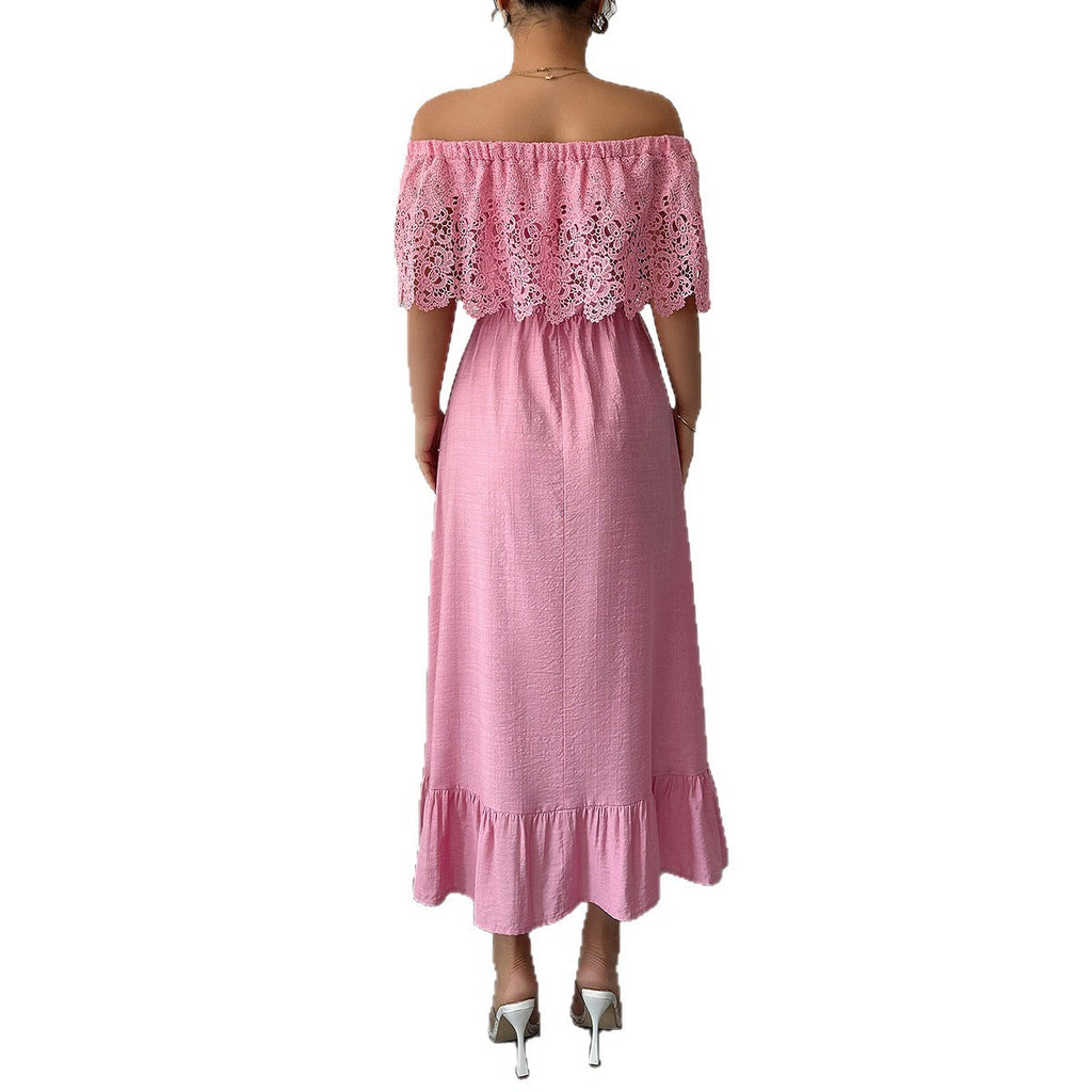 LYRIA — Off-Shoulder Lace Dress with Clean AURA Shape