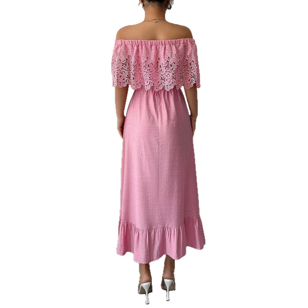 LYRIA — Off-Shoulder Lace Dress with Clean AURA Shape