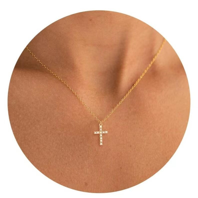 LYRRIS — Crystal Cross Pendant Necklace in Gold Tone