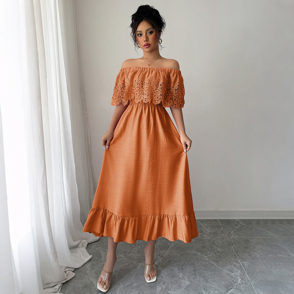 LYRIA — Off-Shoulder Lace Dress with Clean AURA Shape