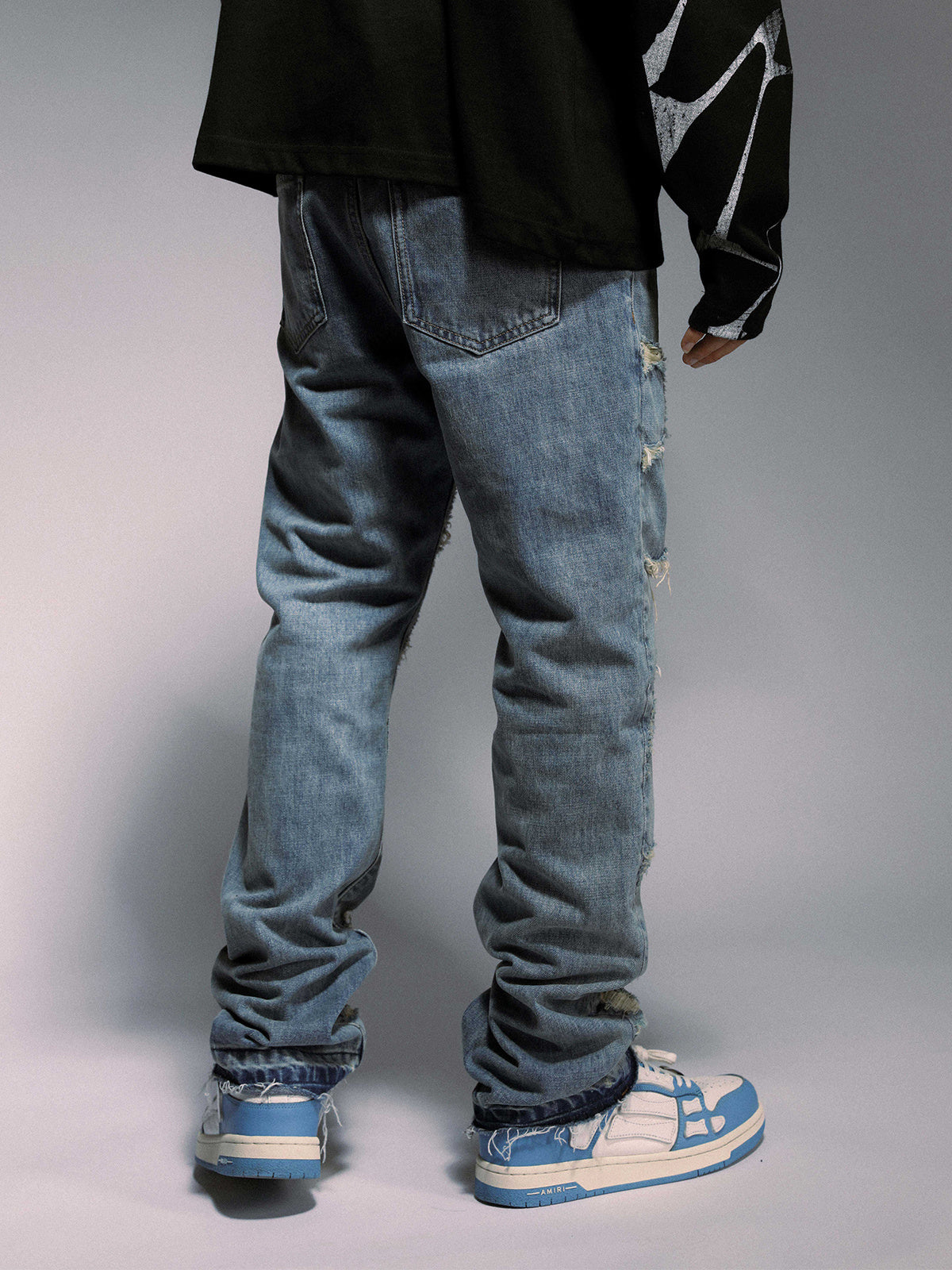 MAVIRA — Men's Distressed Spider Web Straight-Leg Jeans