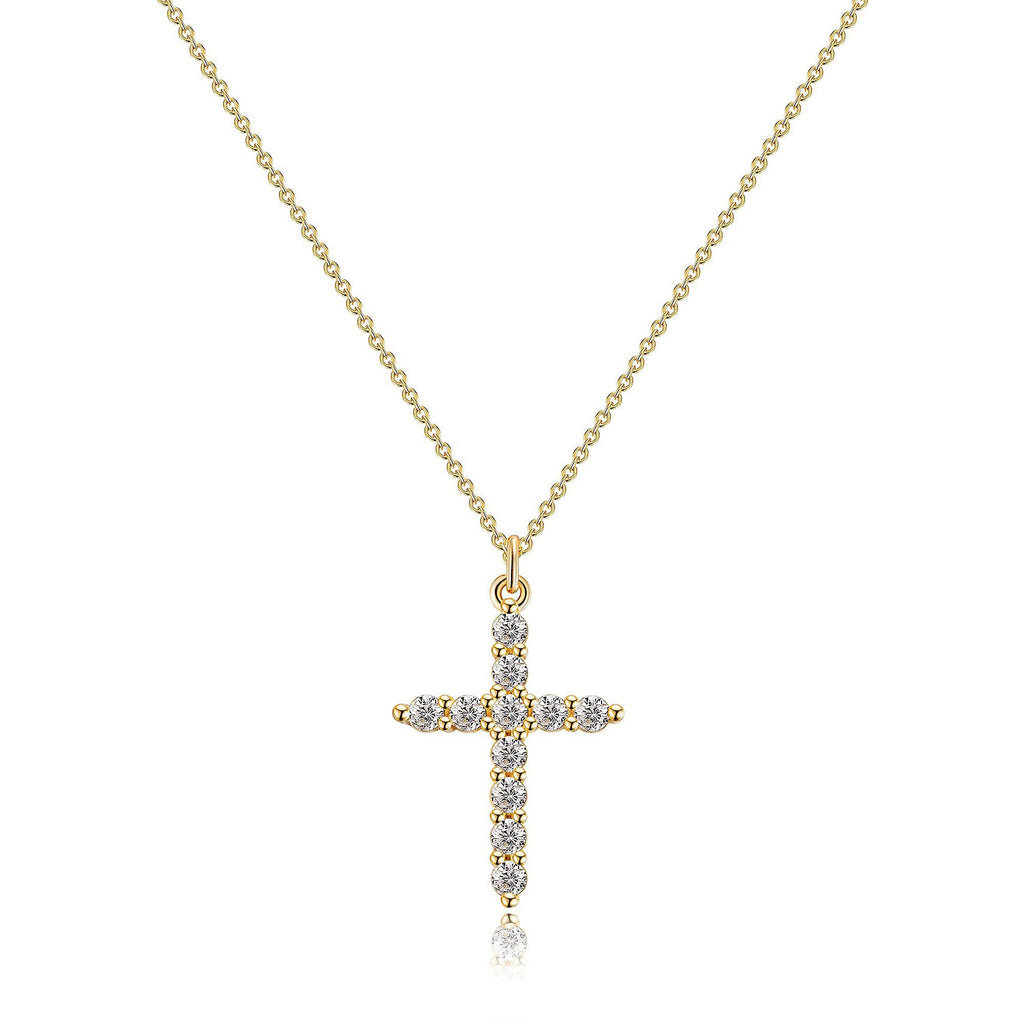 LYRRIS — Crystal Cross Pendant Necklace in Gold Tone
