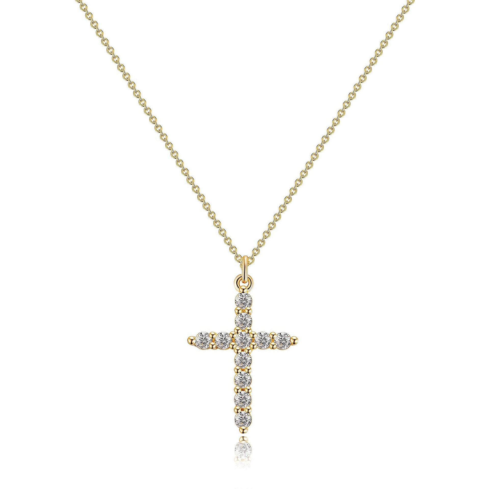 LYRRIS — Crystal Cross Pendant Necklace in Gold Tone