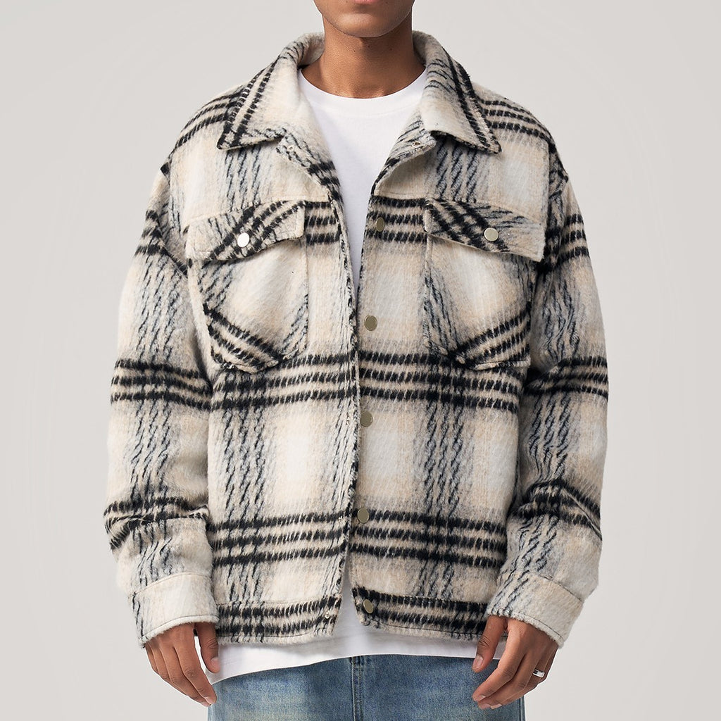 VYRE — Checked Wool Blend Shirt Jacket for Women with Sharp Detail