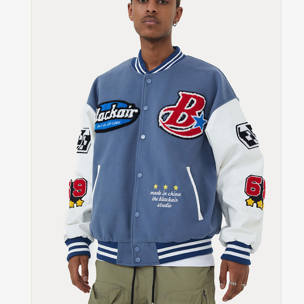 TORDEN — Embroidered Varsity Jacket with Ribbed Trim