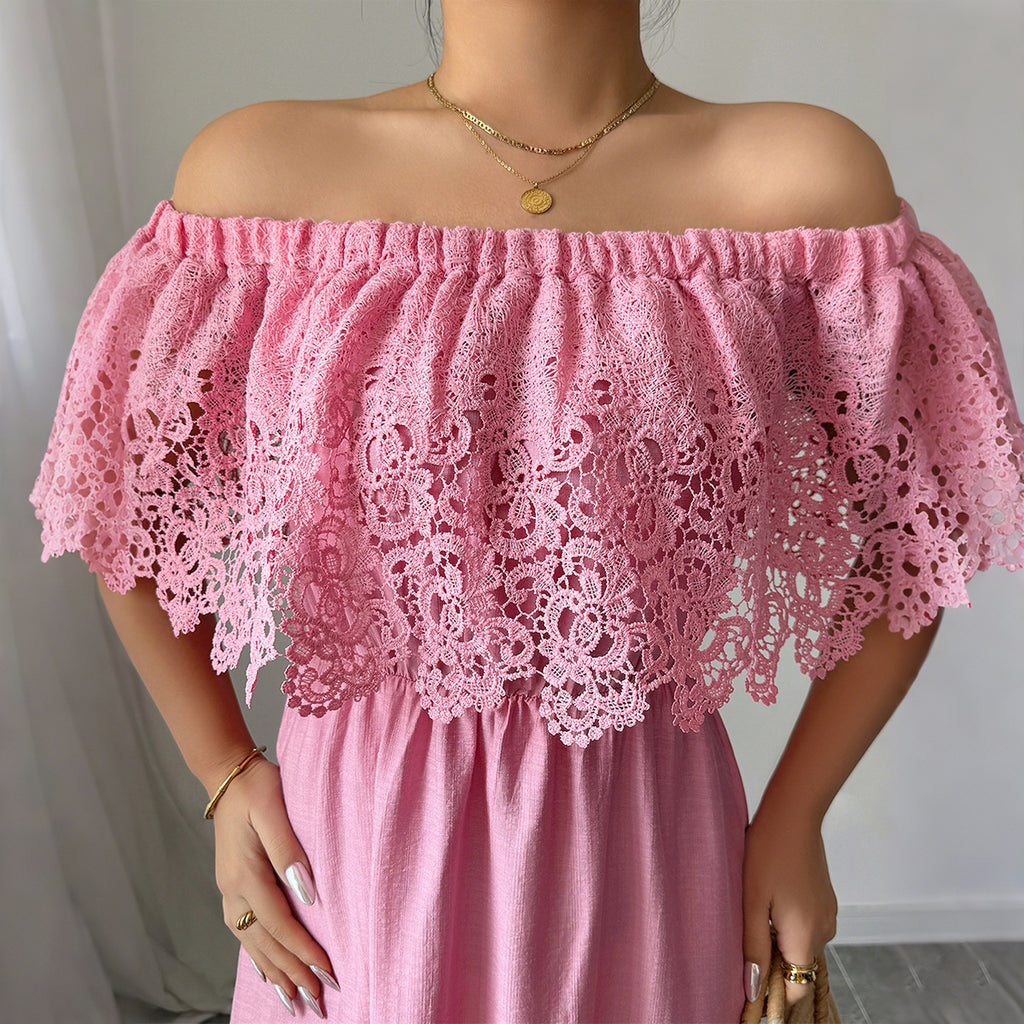 LYRIA — Off-Shoulder Lace Dress with Clean AURA Shape