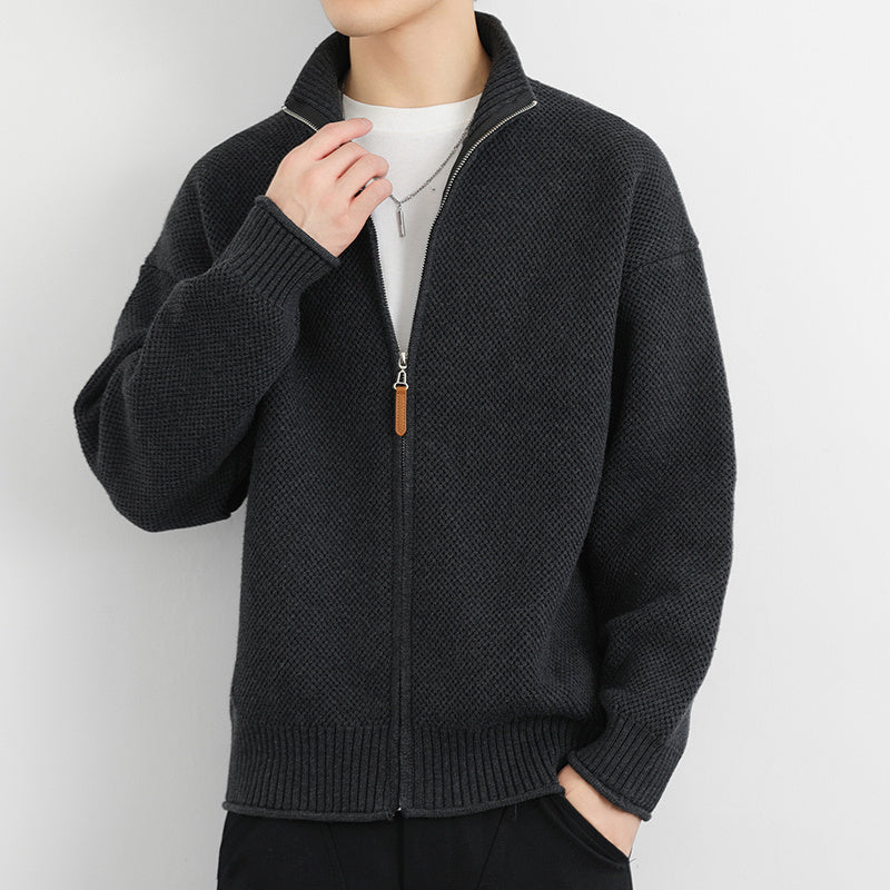 CELIRA — Zip-Up Knit Cardigan with High Stand Collar