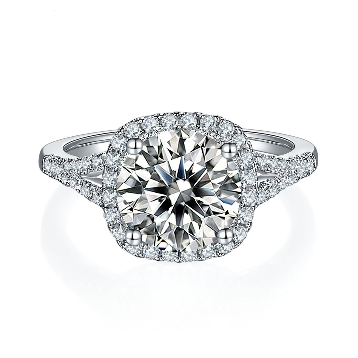 RENAN — White Gold Moissanite Ring in 925 Silver with Sharp Detail