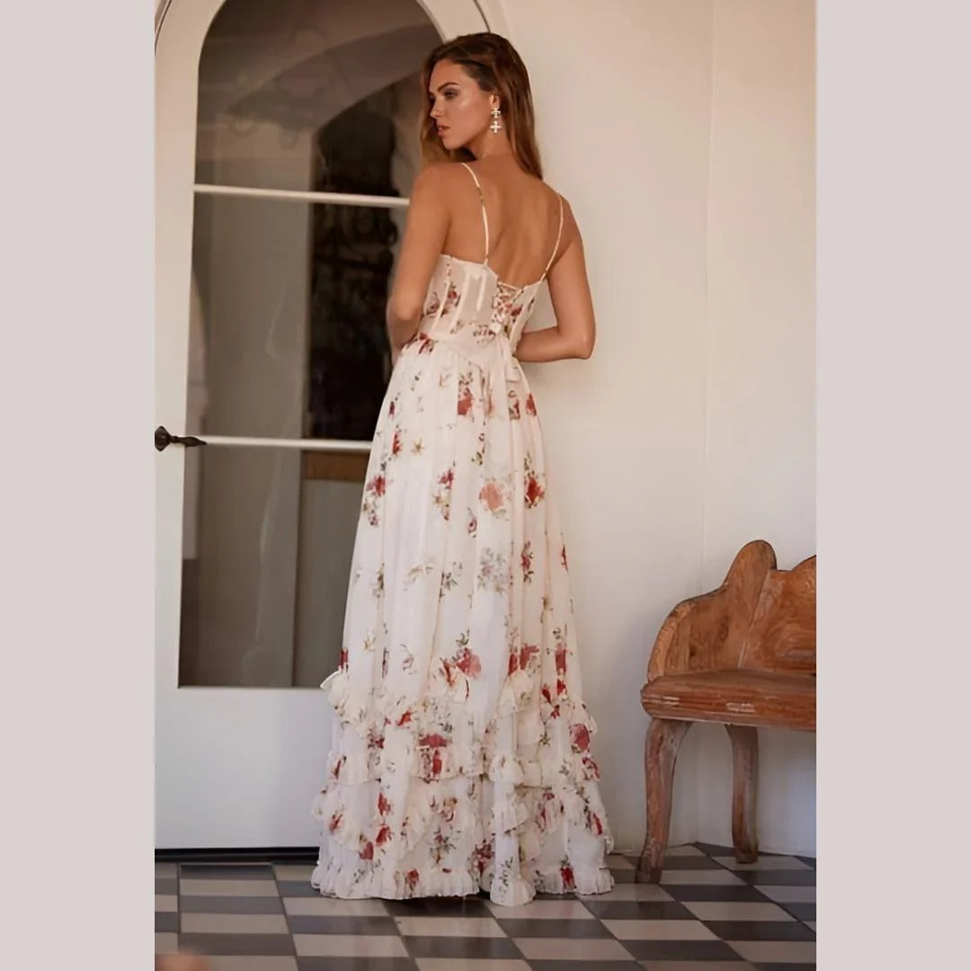 CORE — Floral Maxi Dress with Soft Statement Drape